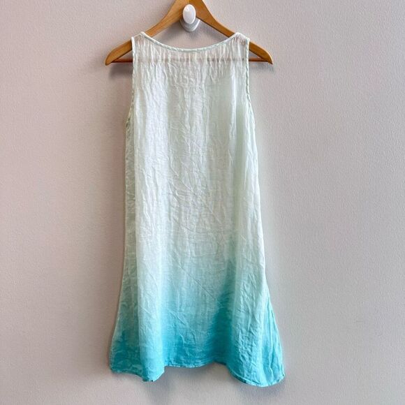 Eileen Fisher Woman Petite Small PS Mini Tank Dress 100% Linen Blue Ombre Sheer - Picture 7 of 11